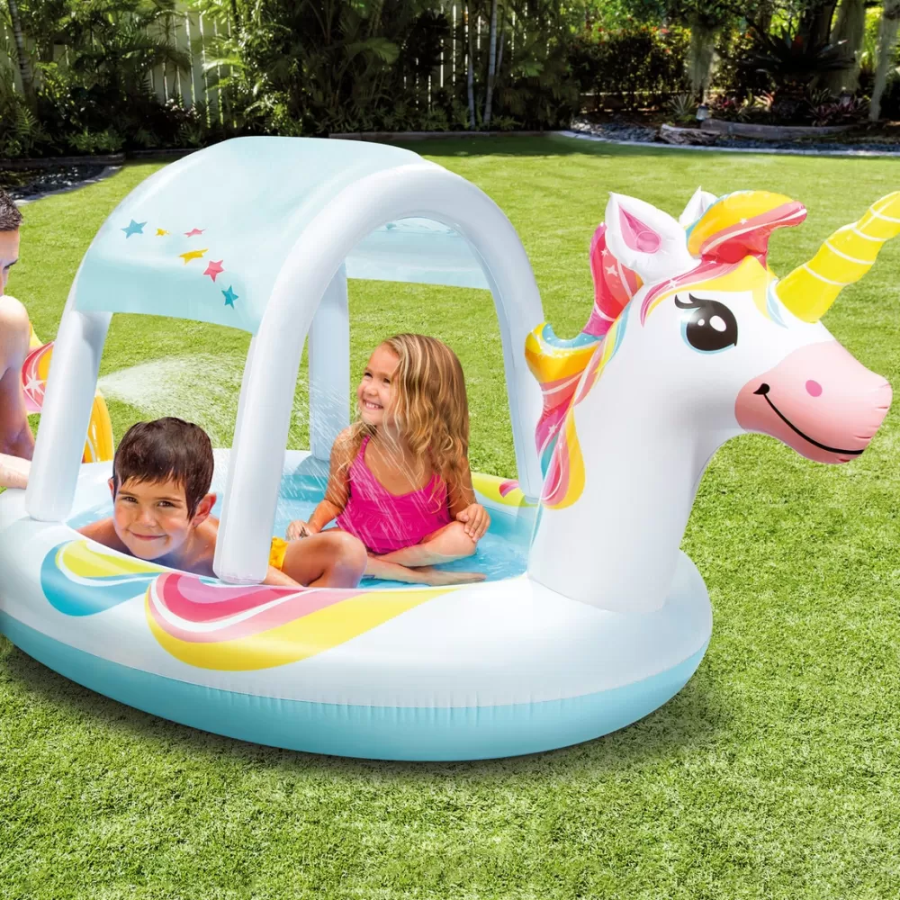 Intex Juguetes Al Aire Libre*Piscina Con Ducha + Toldo Unicornio